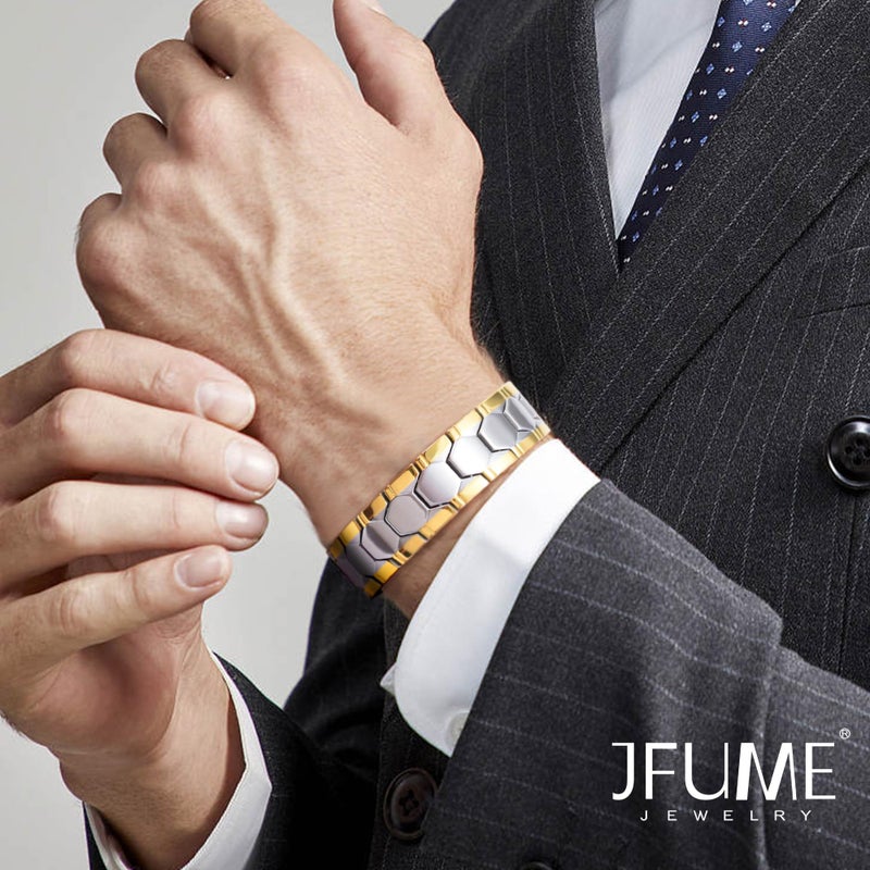 JFUME Magnetic Bracelet for Men Black Bracelet Double Row Magnets with Link Remove Tool 8.5" Adjustable - Image 2